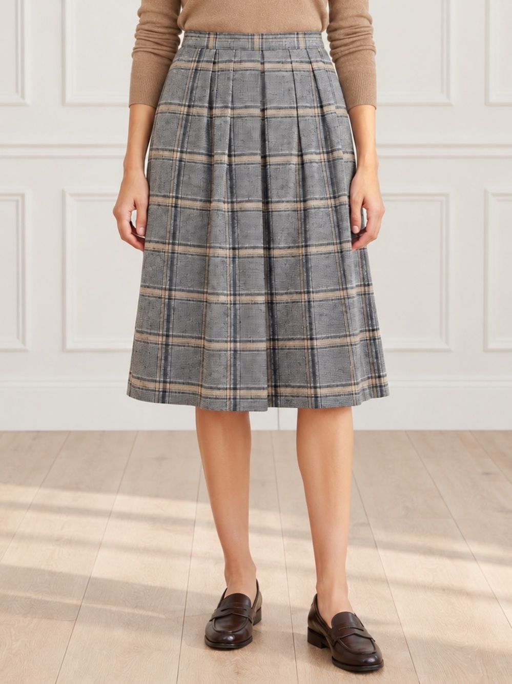 Vintage 70s Pendleton Skirt 28 Waist Gray Plaid Wool Lined A-Line Midi USA
